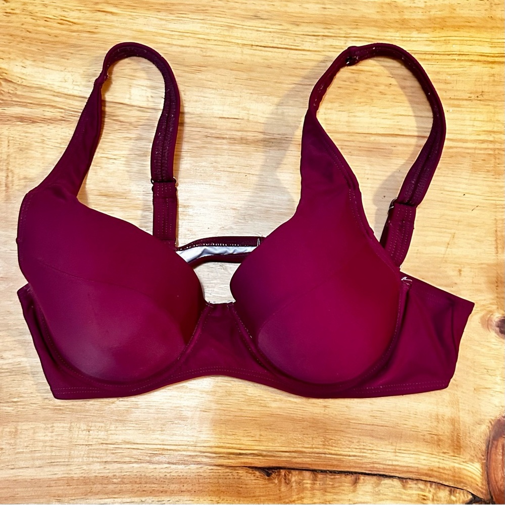 NWOT Maroon Underwire Exc Support Bikini top- sz XL. D cup